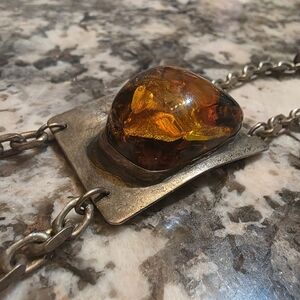 Amber and Silver Chain Bracelet